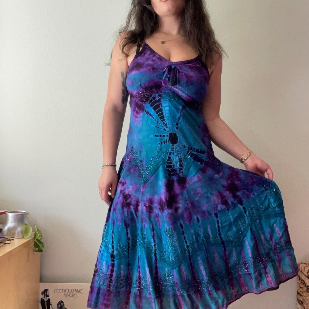 Y2K vintage 2000s tie dye fairy grunge midi dress siren hippie festival boho